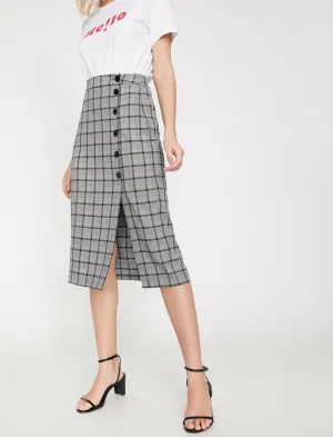 11888 Grey Check Midi Skirt