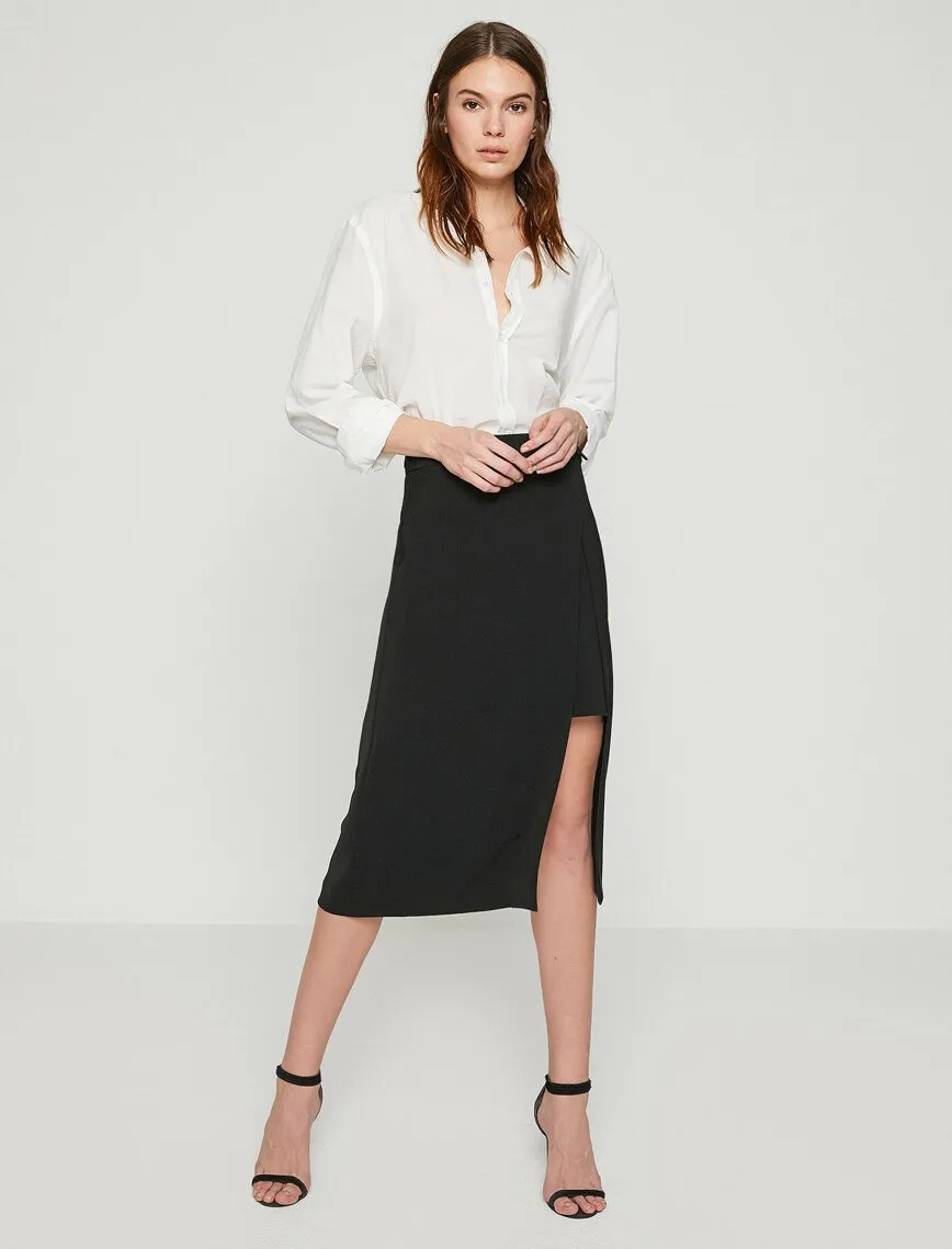 12349 Black Slit Detailed Midi Skirt