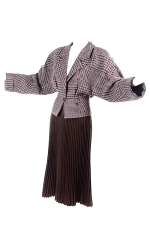 1980s Giorgio Armani Cropped Houndstooth Jacket & Pleated Midi Skirt