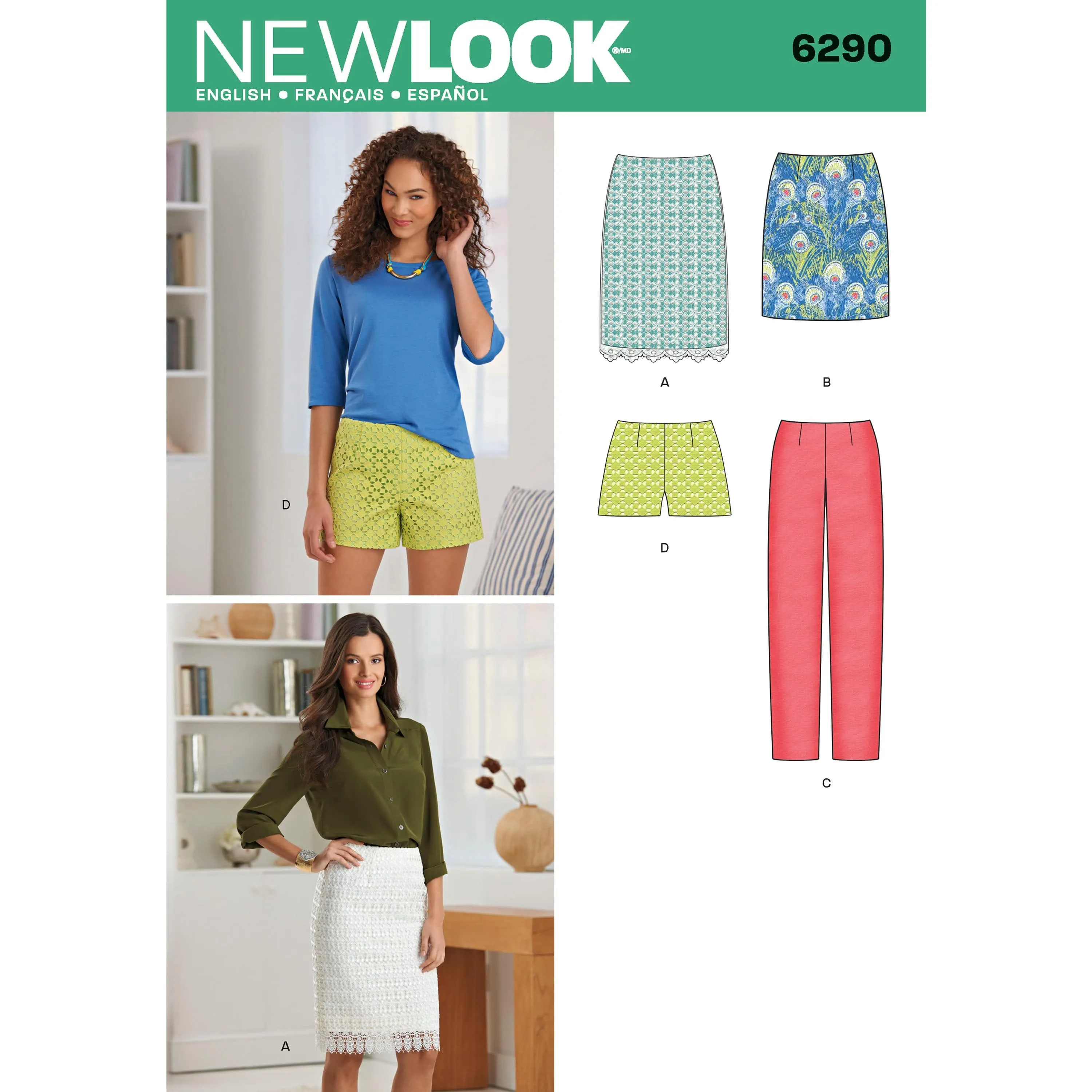 6290 Misses' Shorts, Skirt in Two Lengths and Slim Pants