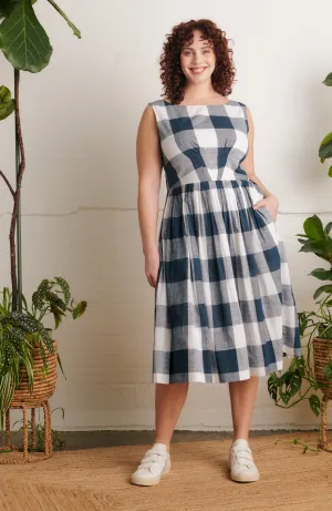 Abigail Indigo Plaid Dress Long