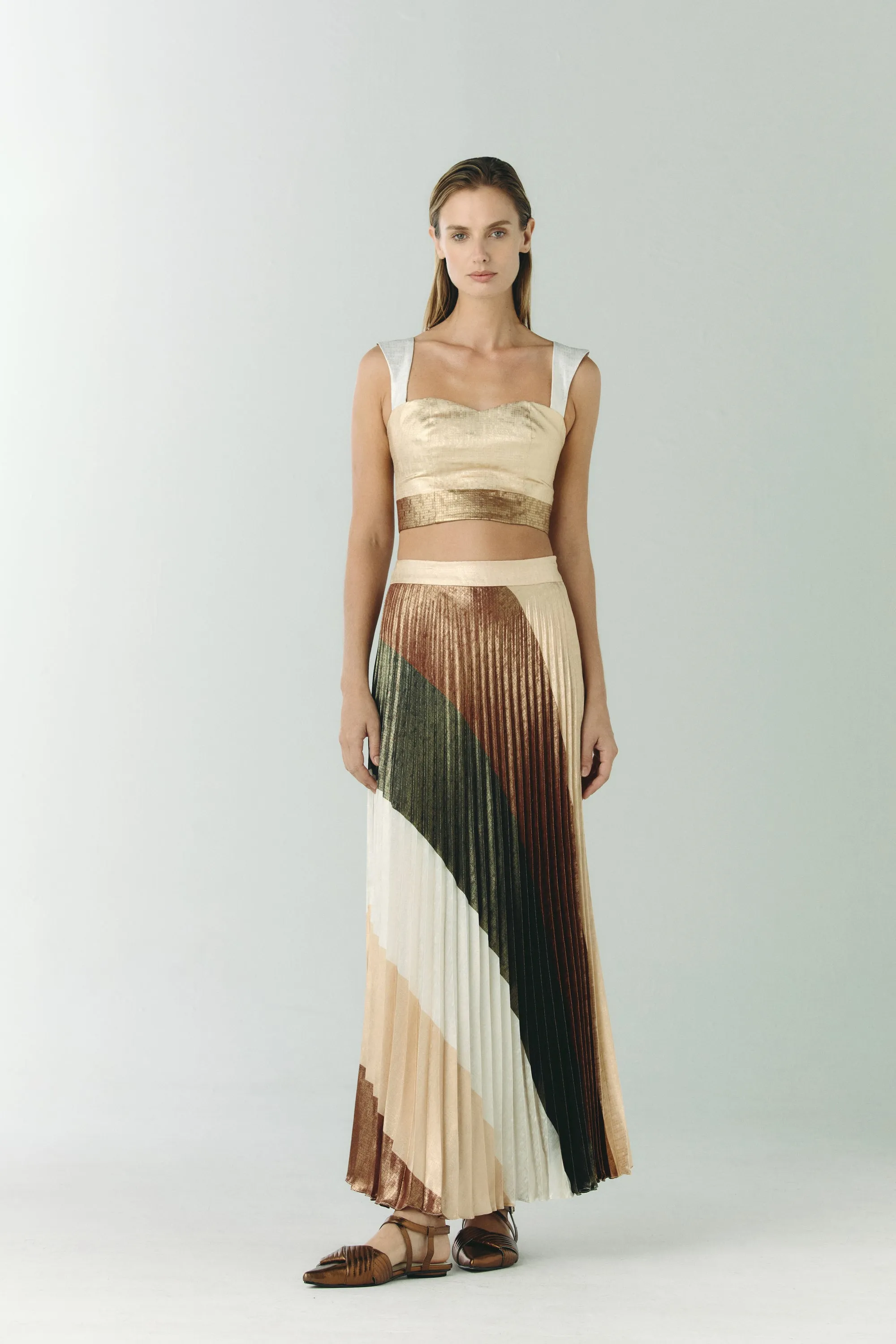 Achagua Silk Jacquard Midi Skirt / Terra Stripes