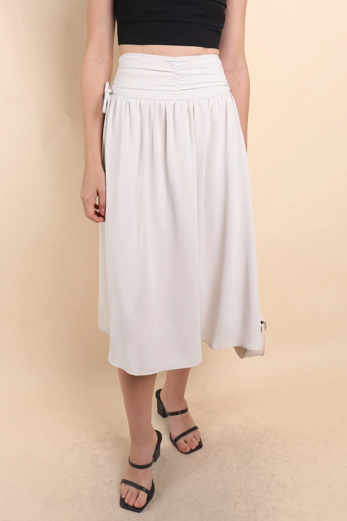 ADORA RUCHED MIDI SKIRT IN OAT