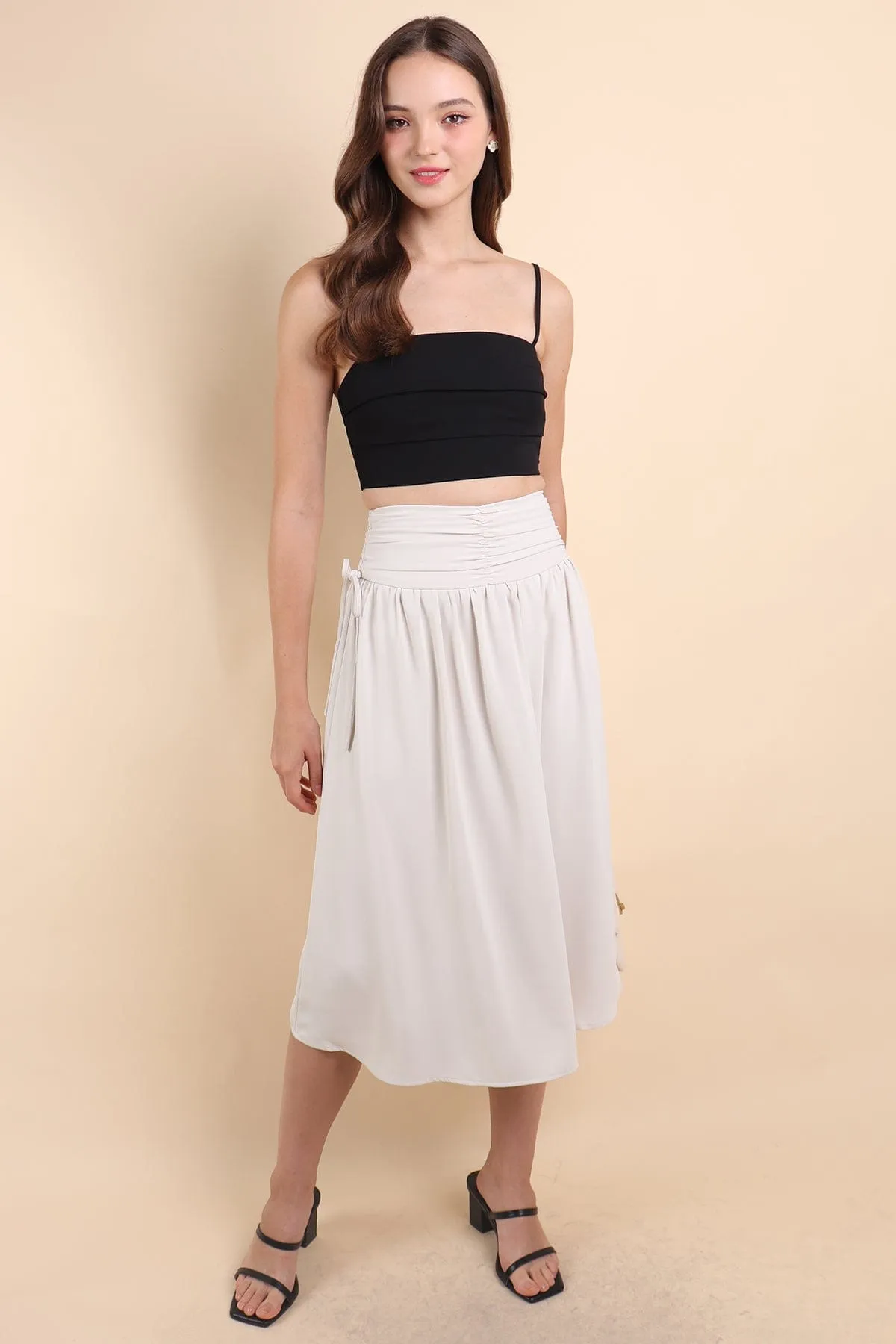 ADORA RUCHED MIDI SKIRT IN OAT