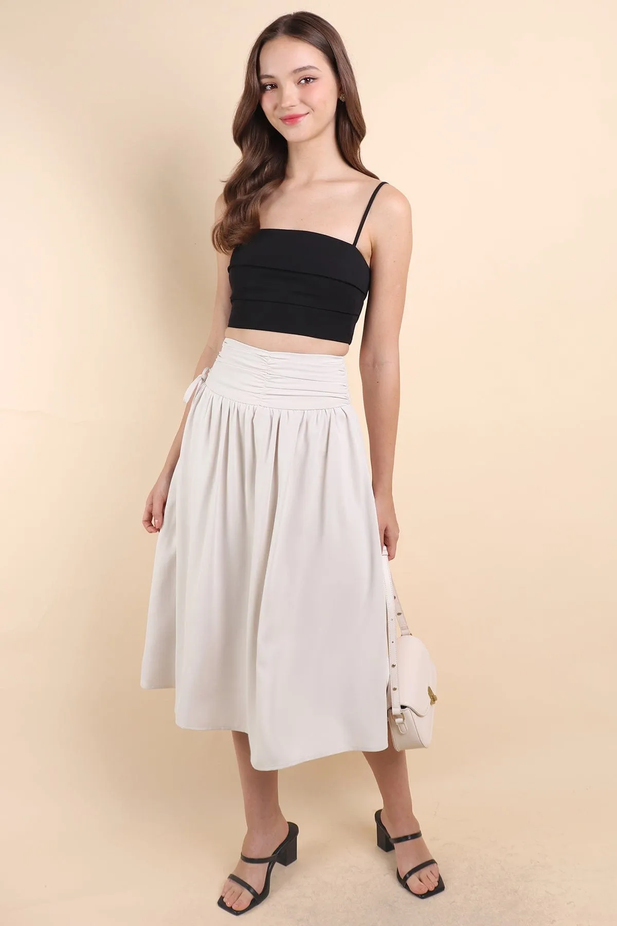 ADORA RUCHED MIDI SKIRT IN OAT