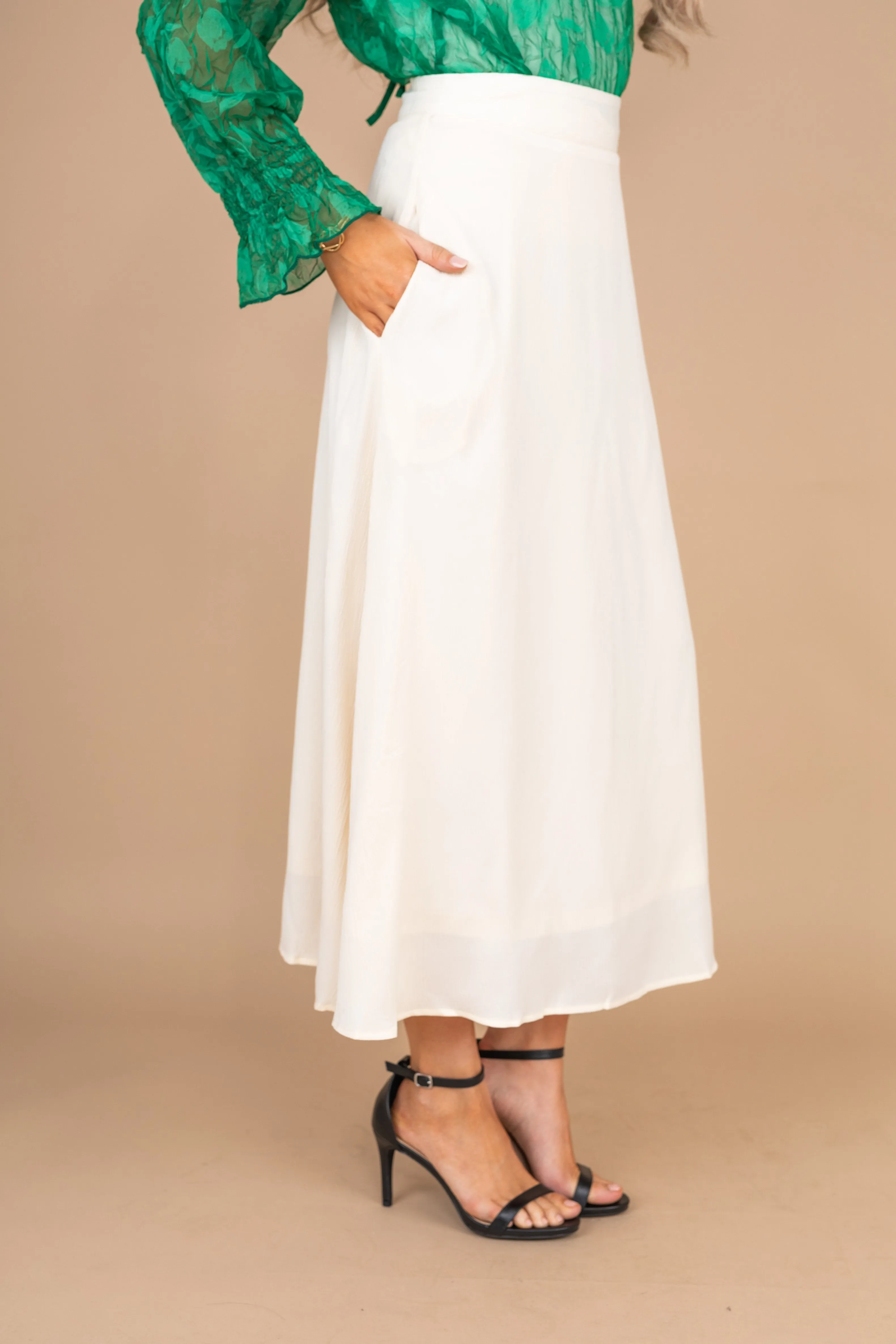 All According To Plan Cream White Midi Skirt