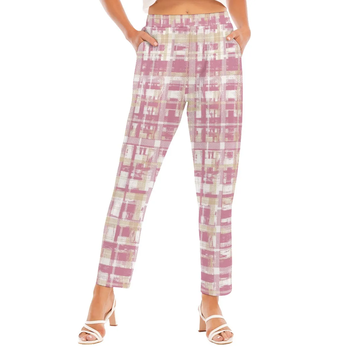 All-Over Print Women's Loose Straight-leg Pants 117 pink pattern print