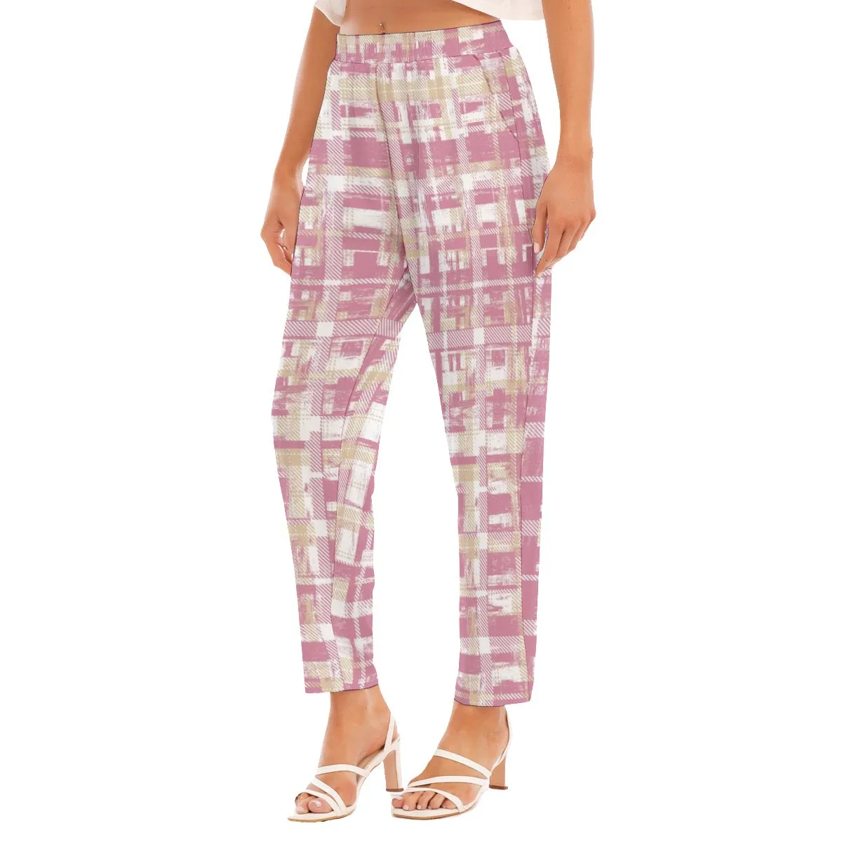 All-Over Print Women's Loose Straight-leg Pants 117 pink pattern print