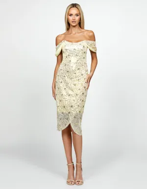 ALTHEA DRAPED OFF SHOULDER MIDI B66D11S