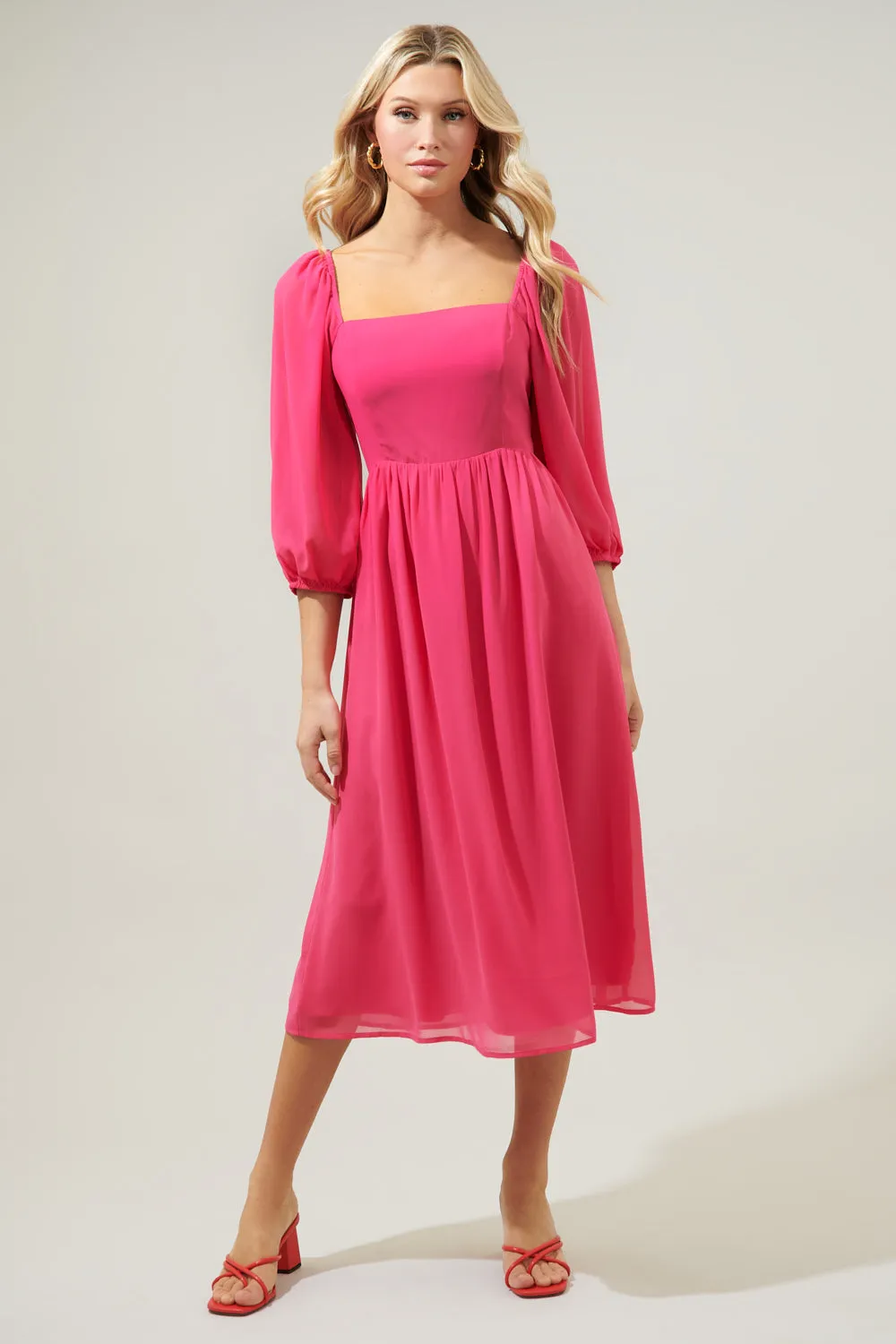 Amaretto Puff Sleeve Midi Dress