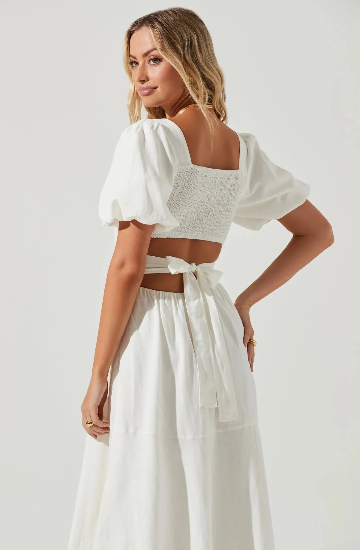 Angeles Puff Sleeve Cutout Dress