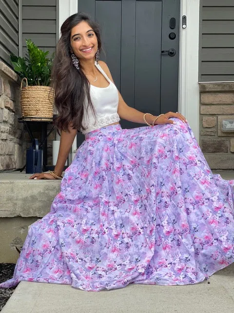 ANISHA Purple Cotton Floral Skirt