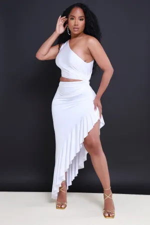 Area Codes One Shoulder Cut Out Midi Dress - White