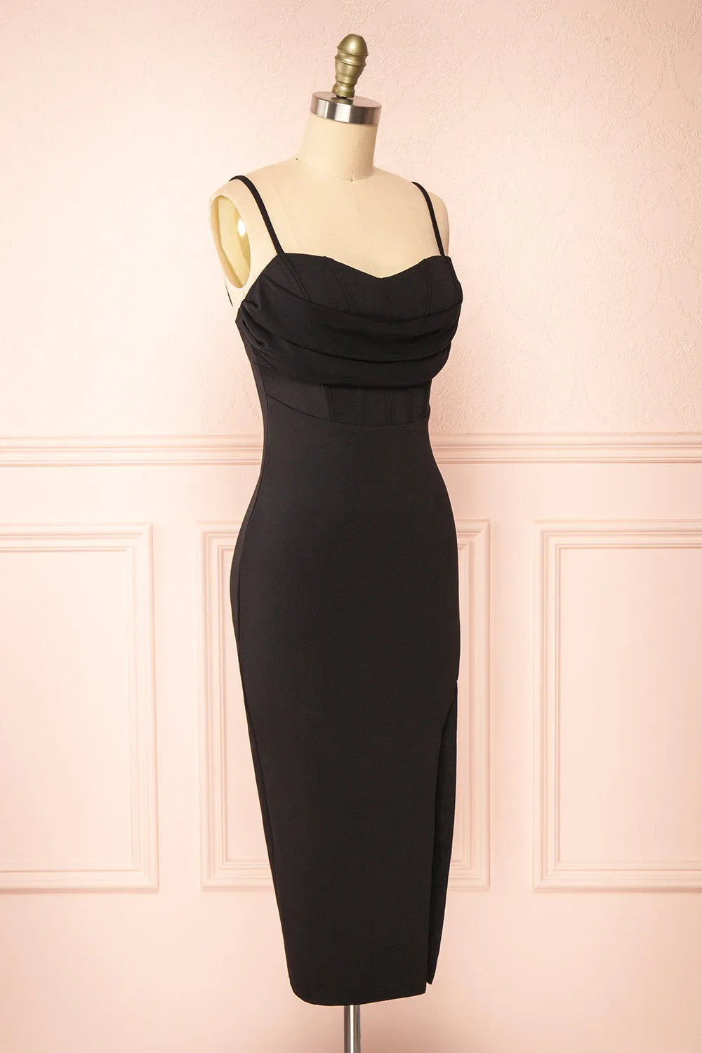 Astoria Black | Fitted Midi Dress w/ Cowl Neck