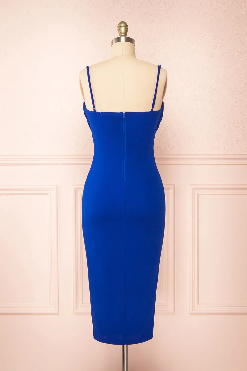 Astoria Blue | Fitted Midi Dress w/ Cowl Neck