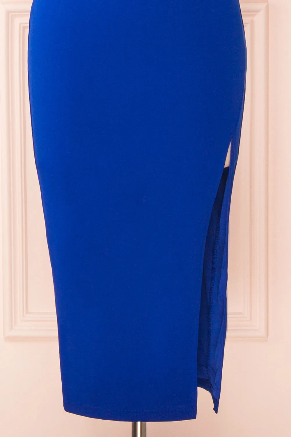 Astoria Blue | Fitted Midi Dress w/ Cowl Neck