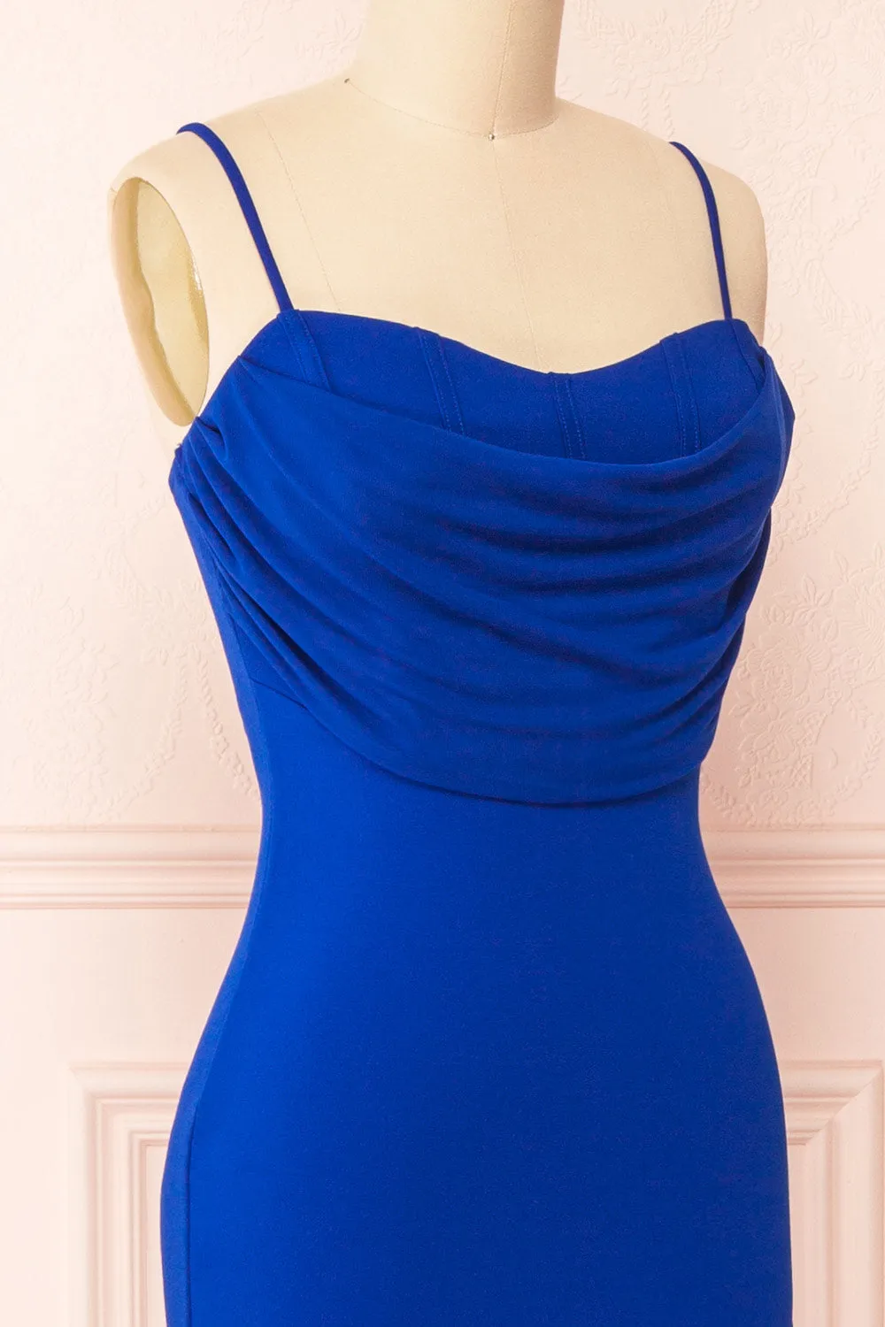 Astoria Blue | Fitted Midi Dress w/ Cowl Neck