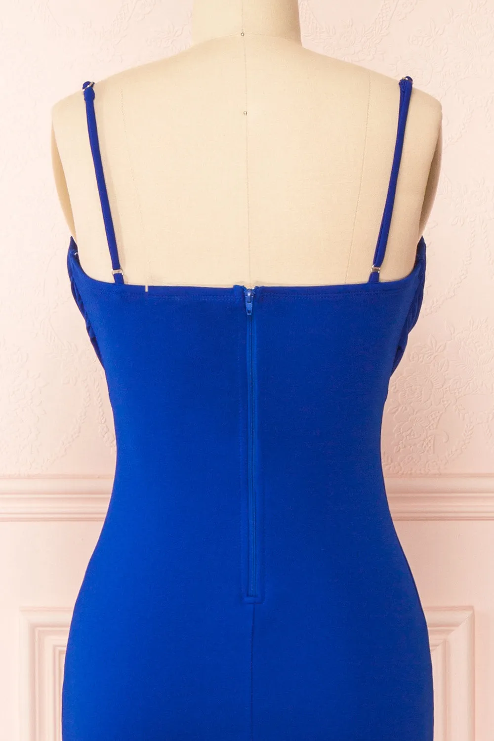 Astoria Blue | Fitted Midi Dress w/ Cowl Neck