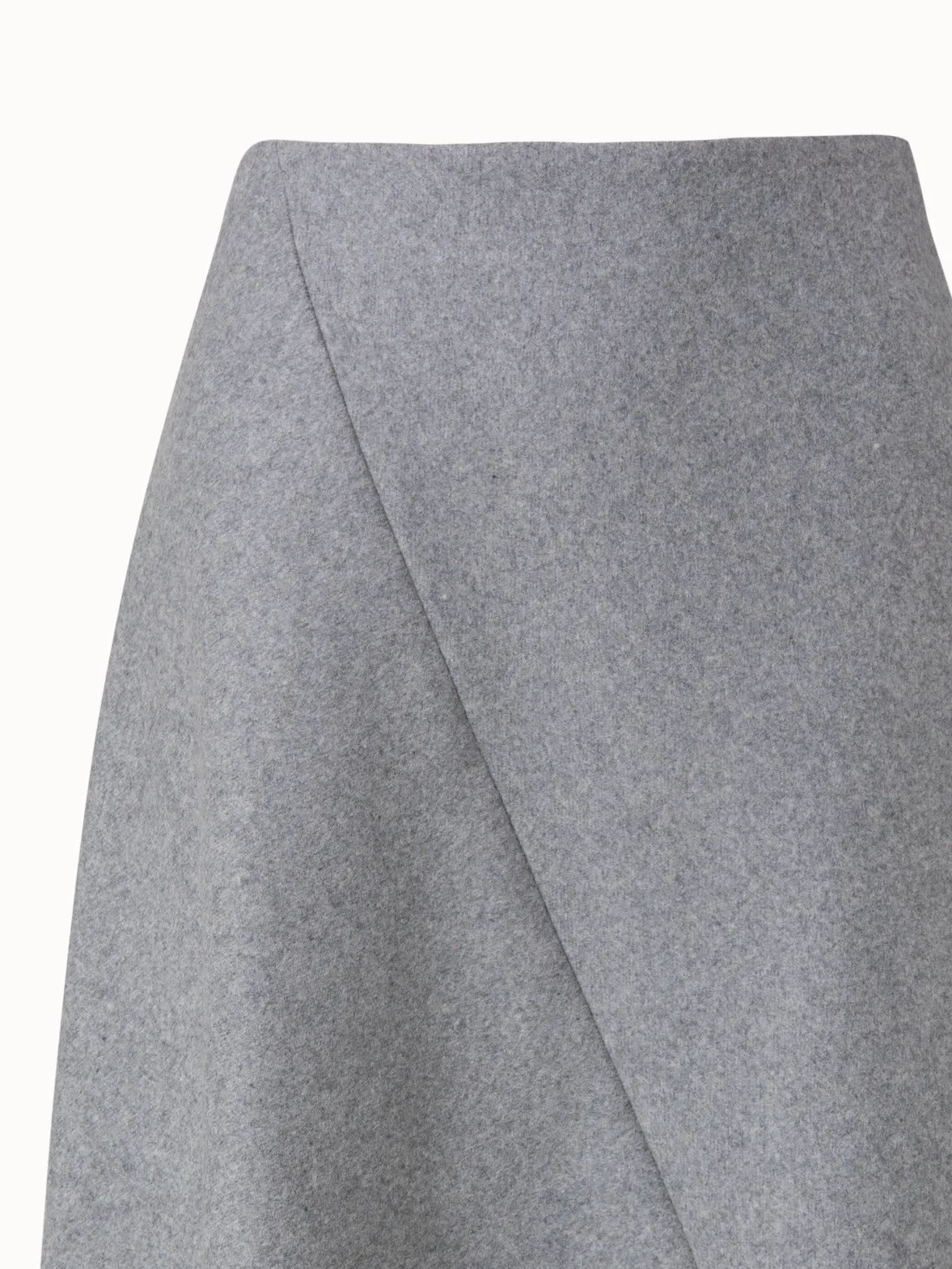 Asymmetrical Wool Stretch Flannel Midi Skirt