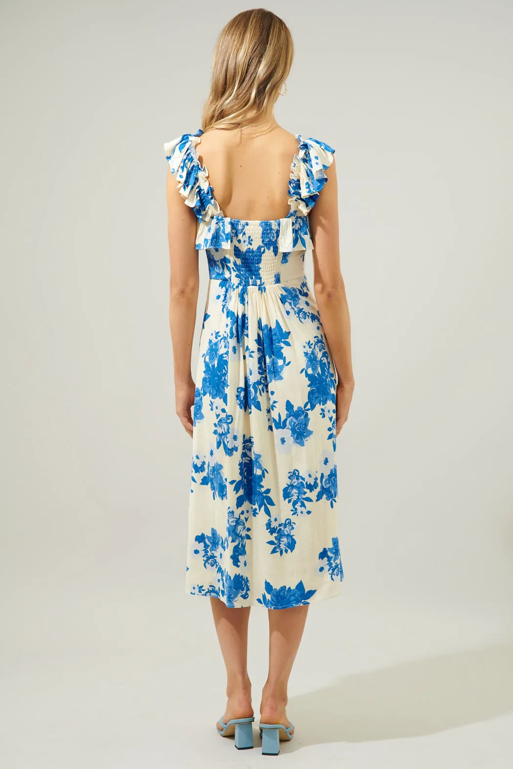 Azure Kona Floral Ruffle Trim Milo Midi Dress