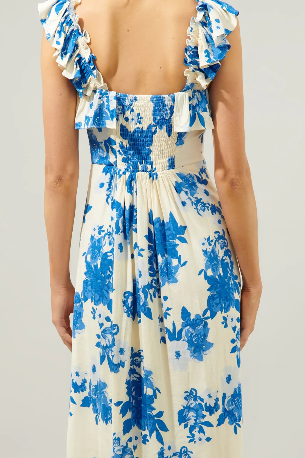 Azure Kona Floral Ruffle Trim Milo Midi Dress