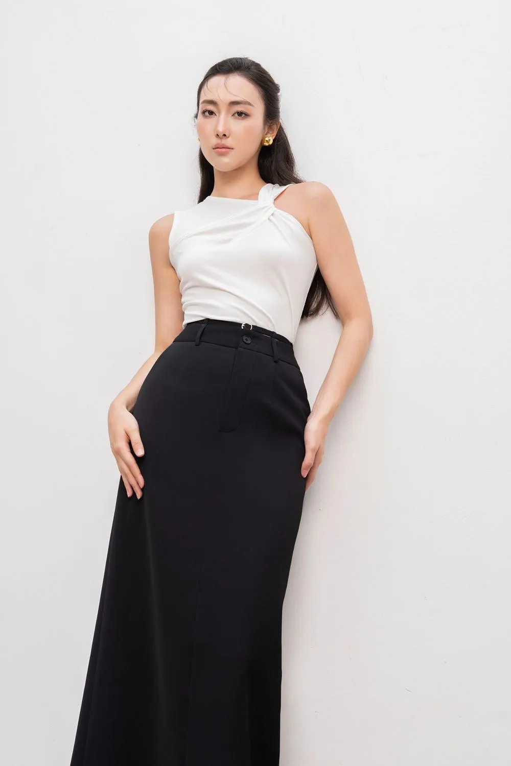 Azure Straight Back Slit Polycotton Ankle Length Skirt