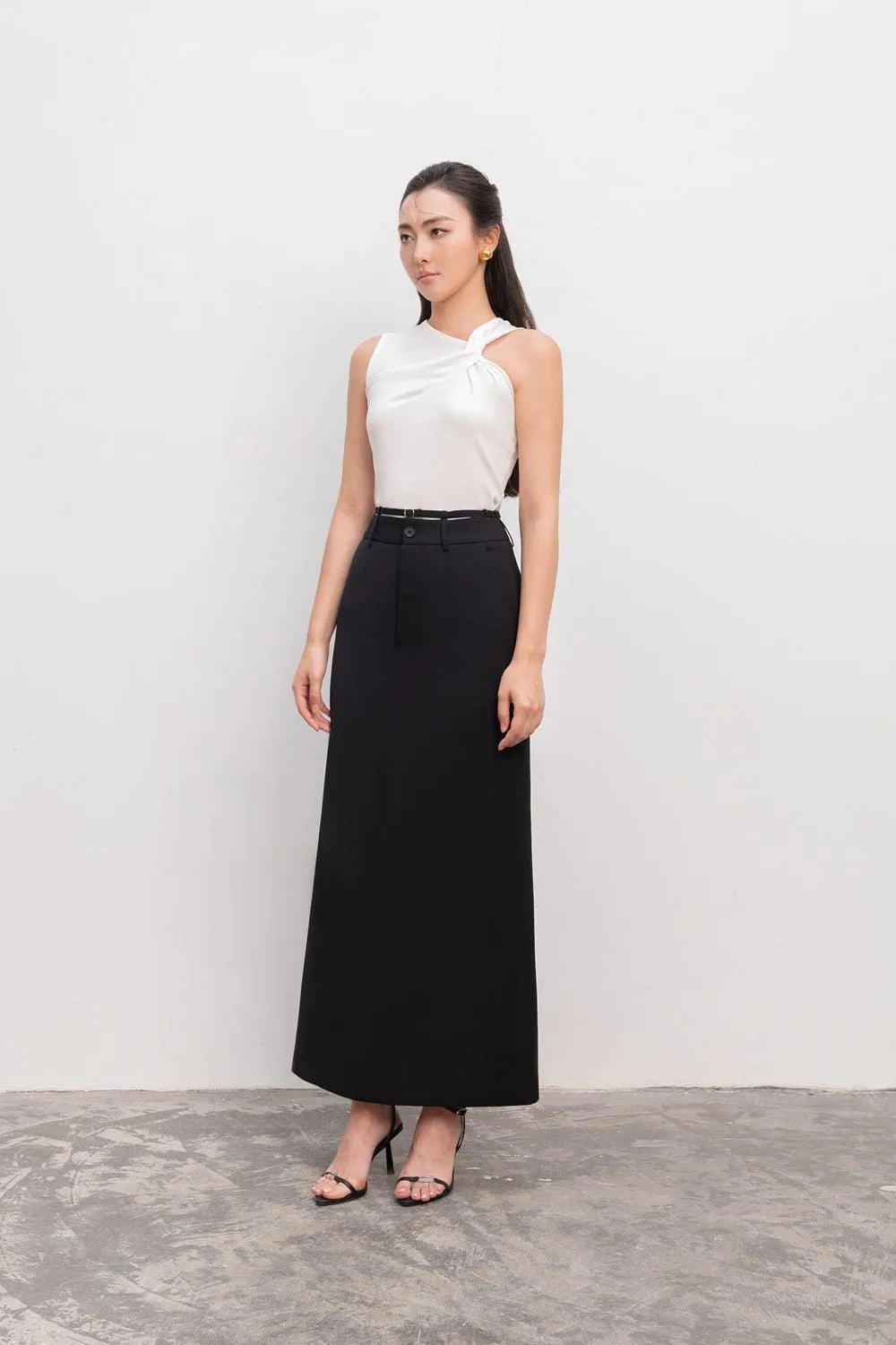 Azure Straight Back Slit Polycotton Ankle Length Skirt