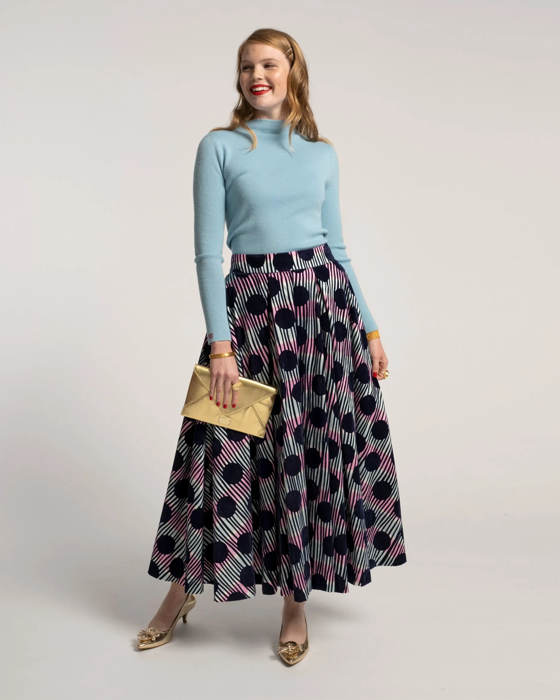 Ball Skirt Scoop Flocked Velvet Navy Multi