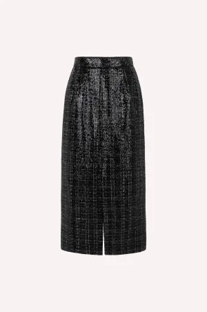 Black & Silver Tweed Midi Skirt