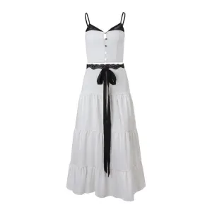 Black and White Spliced Cami Top and High-Waisted Tiered Skirt Set