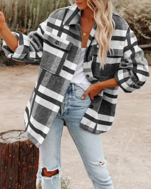 Black Flannel Plaid Lapel Shacket