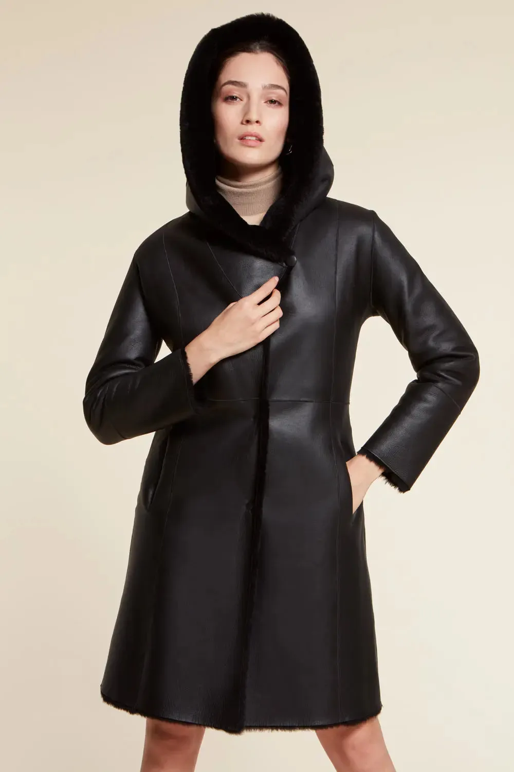 Black shearling coat womens