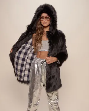 Black Wolf Plaid Hooded Faux Fur Coat | Women's