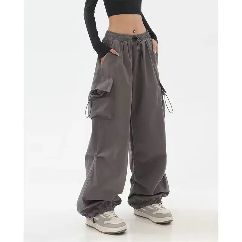 Bonnyshow Cargo Pants Women Baggy Trousers 2023 Fall Streetwear Oversized Pants Vintage Casual Elastic Waist Loose Sweatpants Women