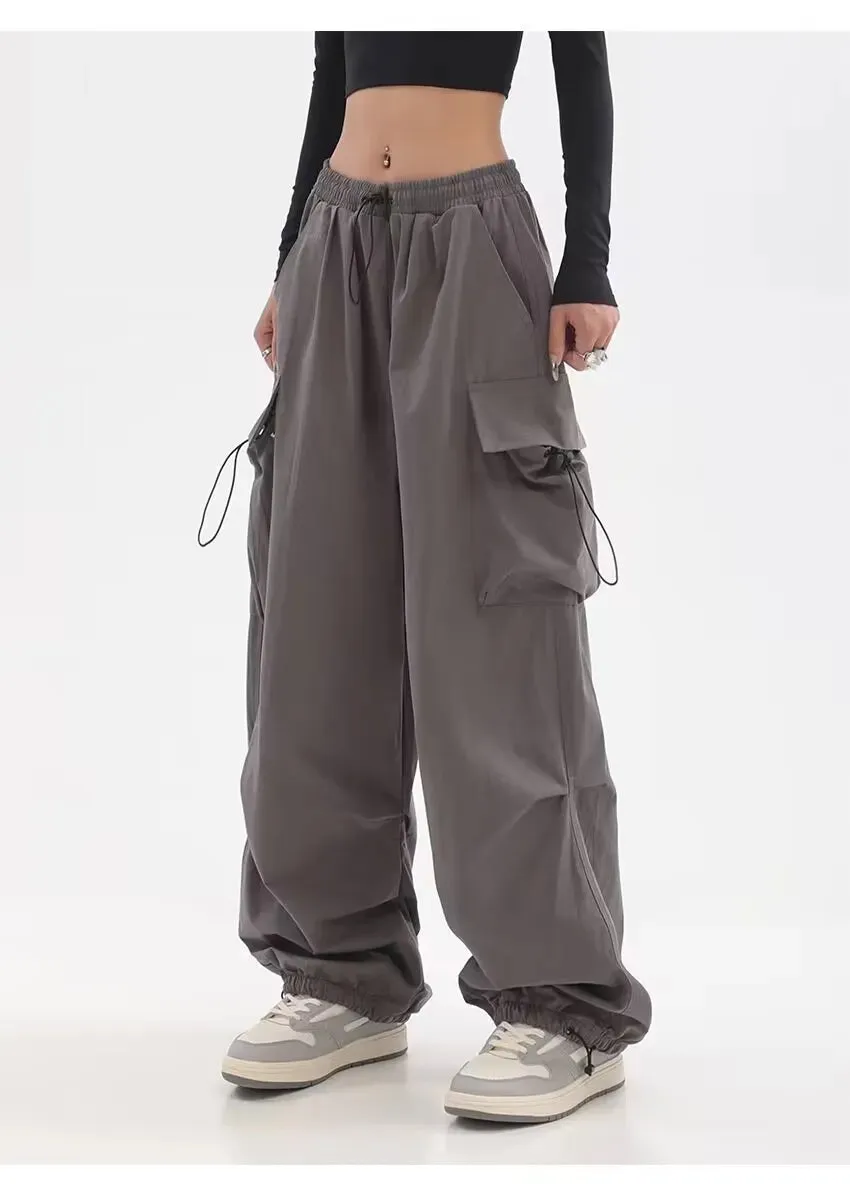 Bonnyshow Cargo Pants Women Baggy Trousers 2023 Fall Streetwear Oversized Pants Vintage Casual Elastic Waist Loose Sweatpants Women