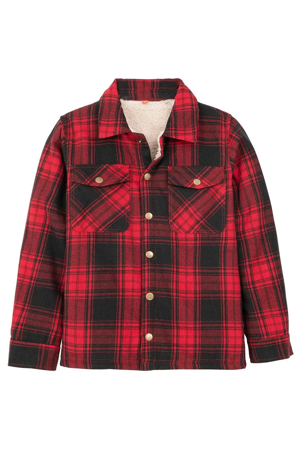 Boys and Girls Sherpa Lined Snap Plaid Shirt Jacket,Flannel Shacket