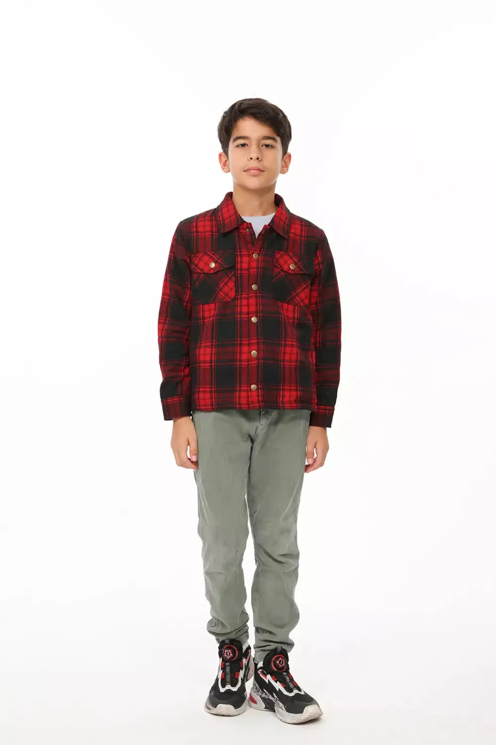 Boys and Girls Sherpa Lined Snap Plaid Shirt Jacket,Flannel Shacket