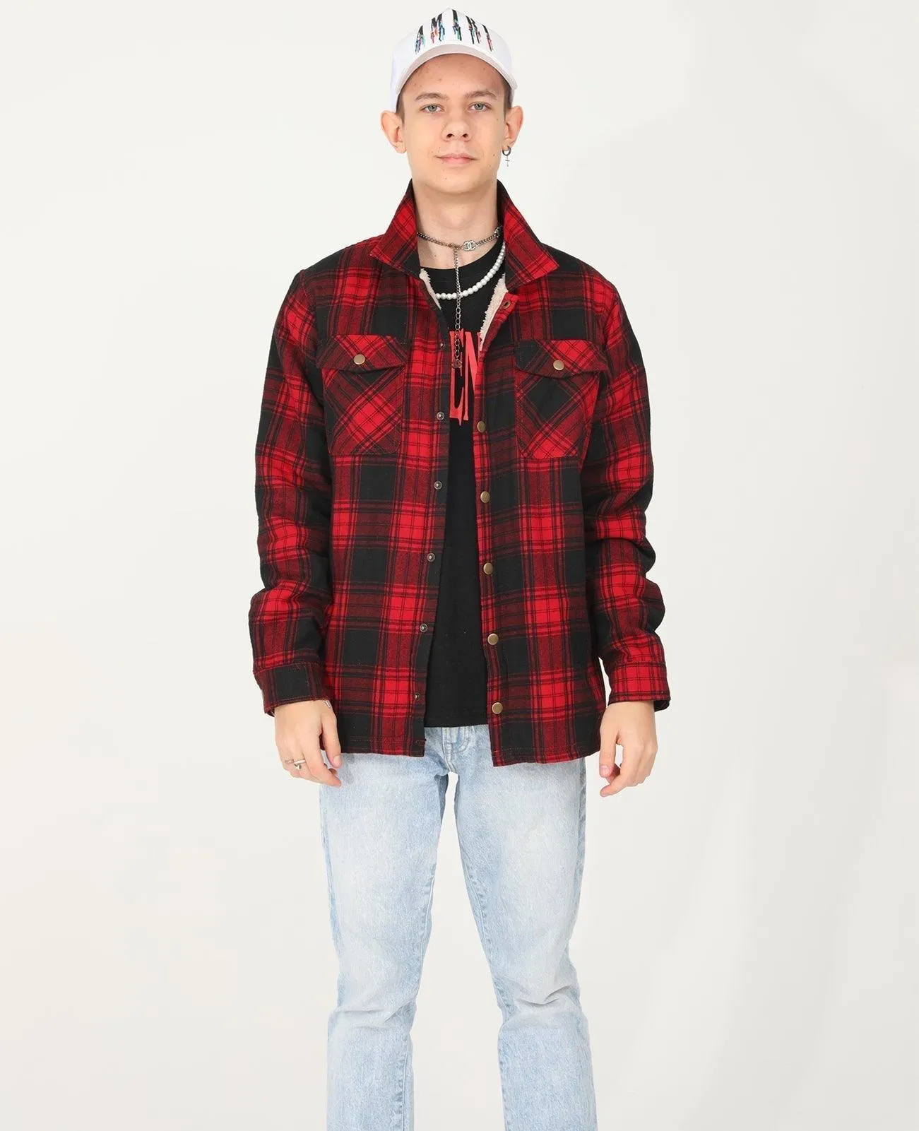 Boys and Girls Sherpa Lined Snap Plaid Shirt Jacket,Flannel Shacket