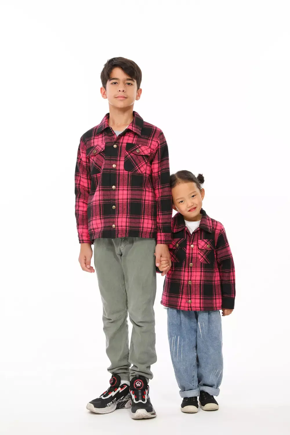 Boys and Girls Sherpa Lined Snap Plaid Shirt Jacket,Flannel Shacket