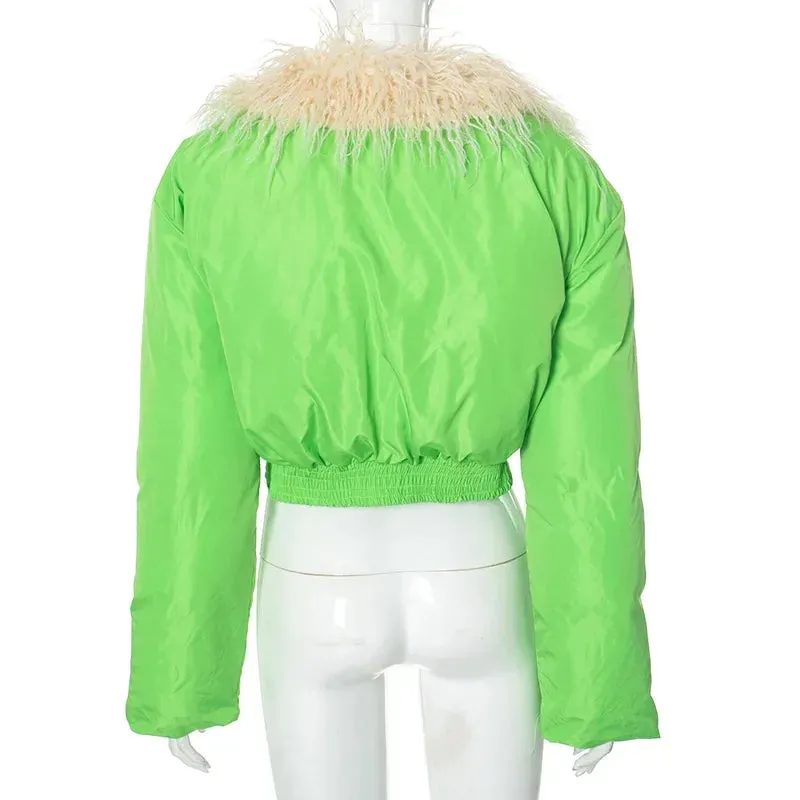 Brandi Fur Collar Bubble Puff Slim Crop Jackets