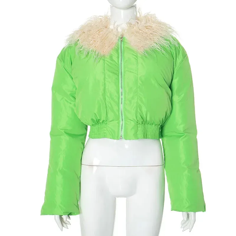 Brandi Fur Collar Bubble Puff Slim Crop Jackets