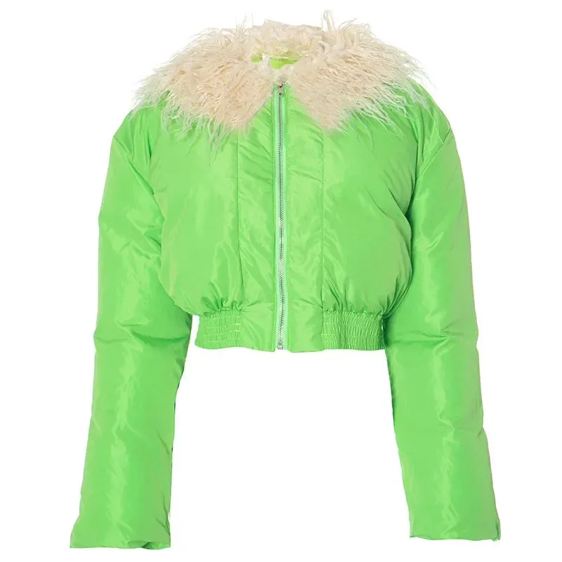 Brandi Fur Collar Bubble Puff Slim Crop Jackets