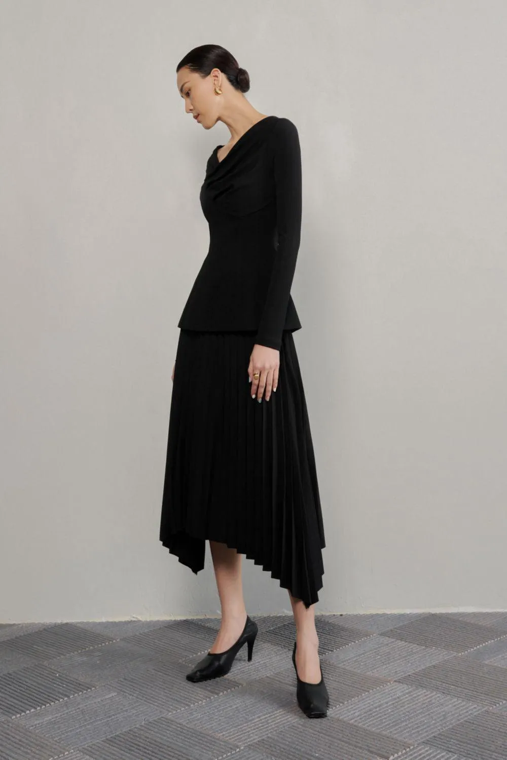 Brianna Pleated Symmetric Flap Cotton Midi Skirt