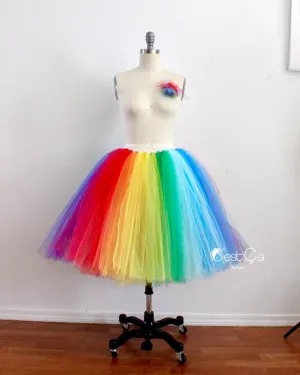 Bright Rainbow Midi Tulle Skirt