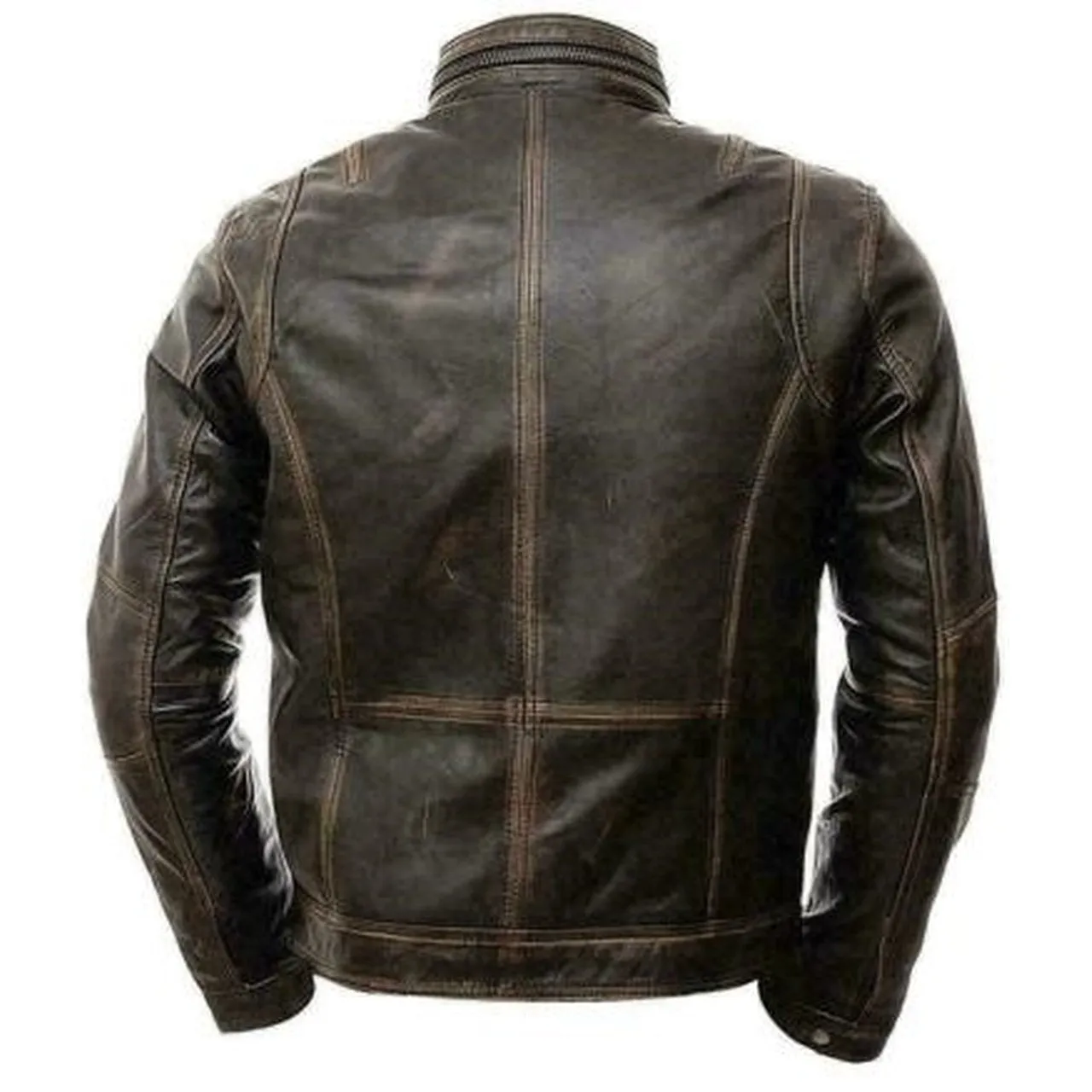 Brown Distressed Seven Pockets Leather Jacket