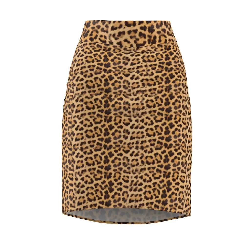 Brown Leopard Women's Pencil Skirt, Premium Quality Animal Print Designer Skirt-Made in USA