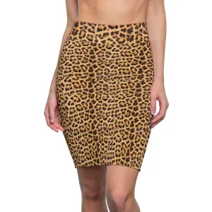 Brown Leopard Women's Pencil Skirt, Premium Quality Animal Print Designer Skirt-Made in USA