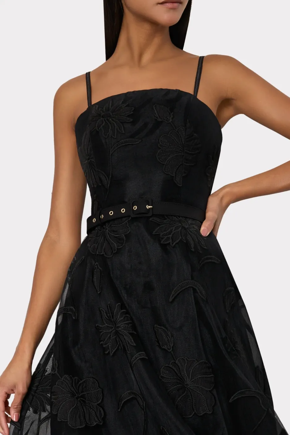 Butterfly Embroidery Spaghetti Strap Dress - Black