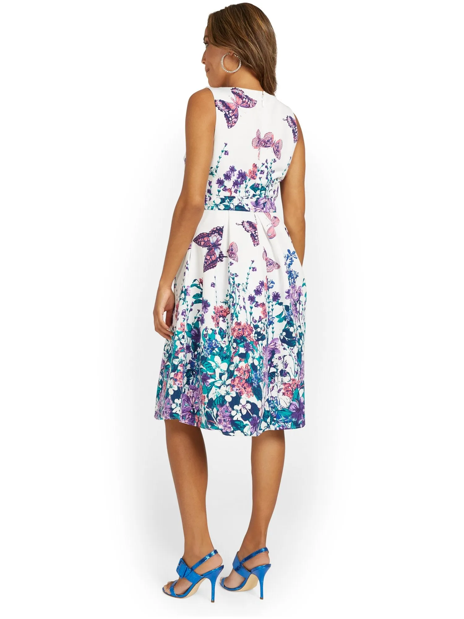 Butterfly-Print Flare Dress