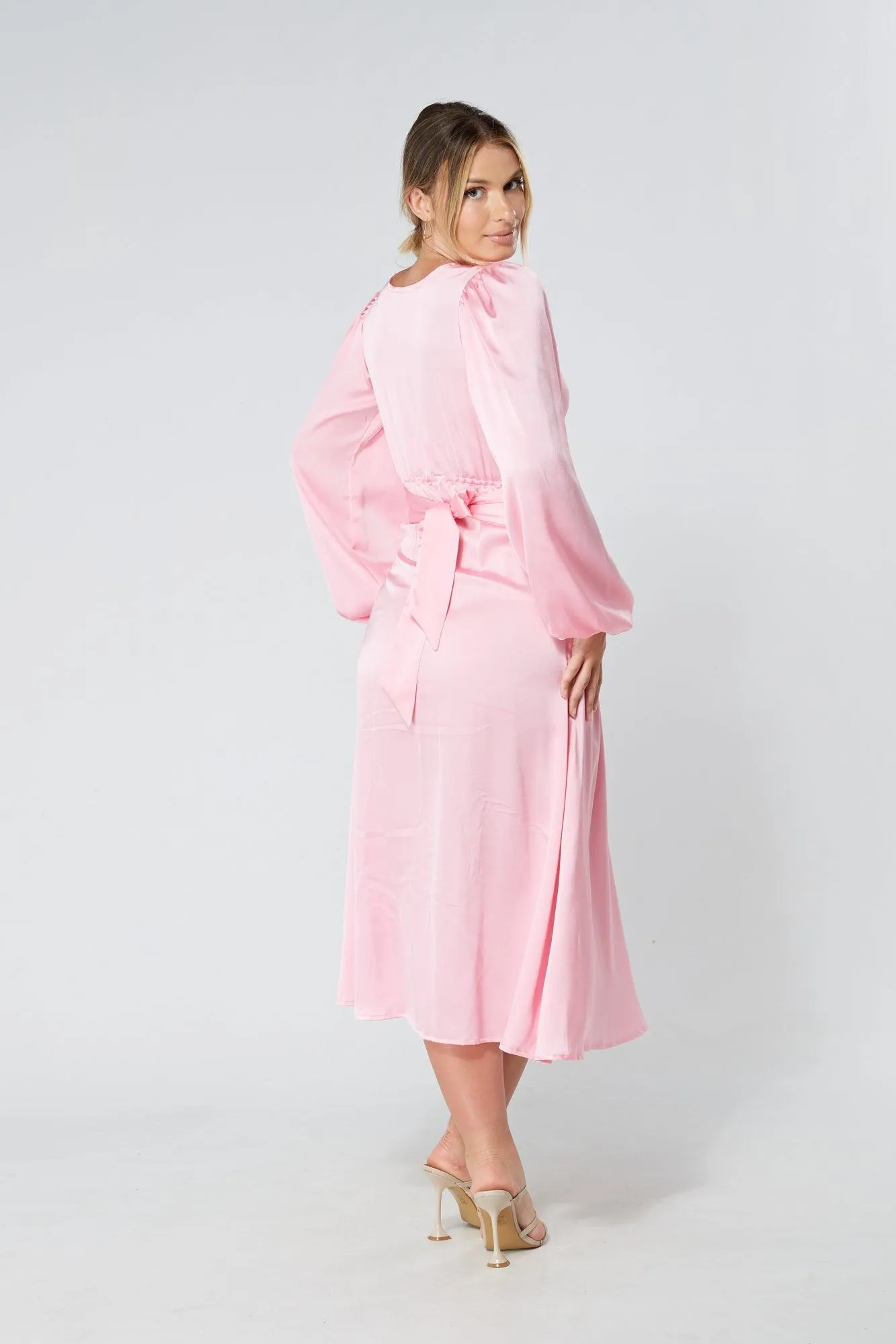 Calissa Light Pink Satin-feel Folded Body Midaxi Dress